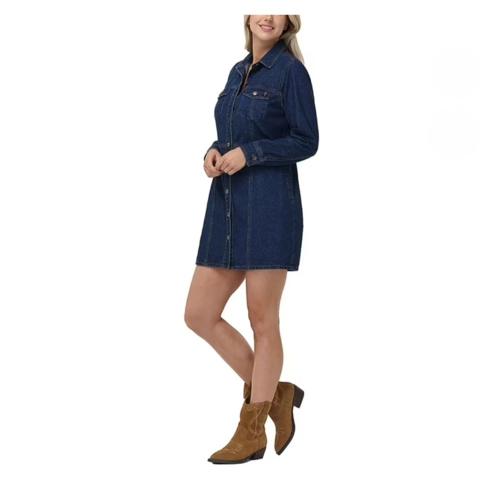 Frye Women's 100% Cotton Form Fitting Buttons Pockets Mini Denim Dress